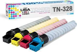MADE IN USA TONER Compatible Replacement for use in Konica Minolta TN328K, TN328C, TN328M, TN328Y, bizhub C250i, C300i, C360i, (Black, Cyan, Yellow, Magenta, 4 cartridges)