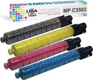 MADE IN USA TONER Compatible Replacement for Ricoh Aficio Savin MP C3002 MP C3502 MPC3002 MPC3502-841735 841738 841737 841736 - (Black Cyan Magenta Yellow, 4 Pack) Black 28,000 - Color 18,000 Pages