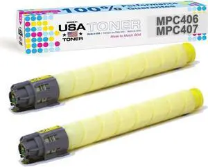 MADE IN USA TONER Compatible Replacement for Ricoh MP C306, C307, C406, C407 842094 842210 High Yield (Yellow, 2 Pack)