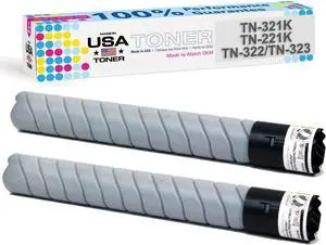 MADE IN USA TONER Compatible Replacement for use in Konica Minolta TN321K, TN322, TN221K, TN323K, C224, C284, C364, C224e, C284e, C364e (Black, 2-Pack) MADE IN USA TONER Compatible Replacement for use in Konica Minolta TN321K, TN322, TN221K, TN323K, C224, C284, C364, C224e, C284e, C364e (Black, 2-Pack)