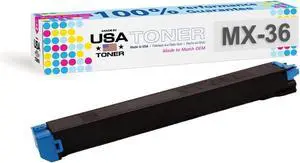 MADE IN USA TONER Cartridge Replacement for Sharp MX36NT, MX-2610N MX-2615N MX-3110N MX-3115N MX-3610N (Cyan) MADE IN USA TONER Cartridge Replacement for Sharp MX36NT, MX-2610N MX-2615N MX-3110N MX-3115N MX-3610N (Cyan)