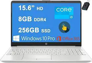 HP 15 Business Laptop 15.6" Diagonal HD Touchscreen I 11th Gen Intel Core i3-1115G4 Processor I 8GB DDR4 256GB SSD I Intel UHD Graphics I USB-C HDMI 5 Office365 Win10Pro + USB-C Adapter