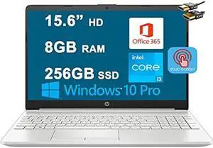 HP Business 15 Laptop 15.6" Diagonal HD Touchscreen 11th Gen Intel Core i3-1115G4 (Beat i5-8265U) 8GB RAM 256GB SSD Intel UHD Graphics USB-C Office365 Win10 Pro + HDMI Cable