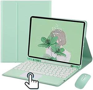 YEEHi iPad 9th 8th 7th Generation 10.2 inch Air 3 Pro 10.5 Touchpad Keyboard Case Retro Round Key with Mouse Cute Color Keyboard with Trackpad Detachable Touch Keyboard iPad 9 8 7 Cover (MintGreen)