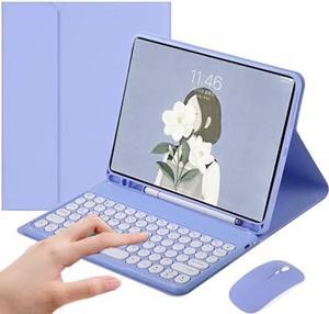iPad Pro 12.9 2022 Case with Keyboard and Mouse,iPad Pro 12.9 Keyboard Case with Pencil Holder, Round Key Detachable Keyboard cover for iPad 12.9 Pro 2022 6th/2021 5th/2020 4th Gen, Light Purple