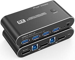Forvido USB 3.0 DisplayPort KVM Switch 2 Port DP 1.4 8K@30Hz 4K@144Hz, 2 Computers Sharing 1 Monitor Keyboard Mouse Peripherals Selector Box