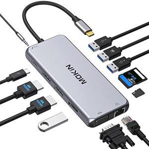 USB C Docking Station Dual Monitor, 12 in 1 USB C Laptop Docking Station USB C Hub Multiport Adapter Dongle with 2 HDMI VGA 3 USB SD/TF Audio for Dell/Surface/HP/Lenovo Laptops