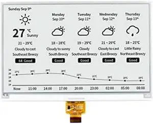 waveshare 7.5inch E-Ink Raw Display Compatible with Raspberry Pi 4B/3B+/3B/2B/B+/A+/Zero/Zero W/WH/Zero 2W Series Boards 800x480 Resolution with SPI Interface Without PCB