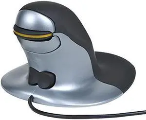 Posturite Penguin Ambidextrous Wired Ergonomic Mouse USB, Alleviates RSI, Easy-Glide, Vertical Design, PC Computer & Apple Mac Compatible (Black/Silver, Size: Large)