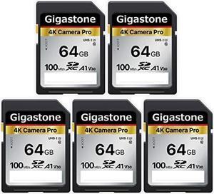 Gigastone 64GB 5-Pack SD Card V30 SDXC Memory Card High Speed 4K Ultra HD UHD Video Compatible with Canon Nikon Sony Pentax Kodak Olympus Panasonic Digital Camera, with 5 Mini Cases