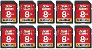 Gigastone 8GB 10-Pack SD Card UHS-I U1 Class 10 SDHC Memory Card Full HD Video Canon Nikon Sony Pentax Kodak Olympus Panasonic Digital Camera, with 10 Mini Cases