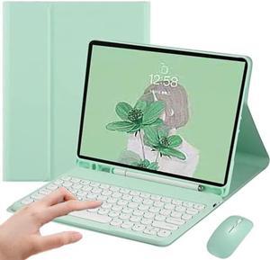 iPad Pro 12.9 2022 Case with Keyboard and Mouse,iPad Pro 12.9 Keyboard Case with Pencil Holder, Round Key Detachable Keyboard cover for iPad 12.9 Pro 2022 6th/2021 5th/2020 4th Gen, Mint Green
