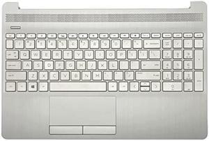 Replacement for HP 15T-DW 15-DW 15S-DU Laptop Upper Case Palmrest Touchpad with Backlight Keyboard Assembly L52022-001 AP2H8000510 Natural Silver
