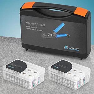Everest Media Solutions Speed Termination Tool (easyJACK), with 20-Pack of White Cat6 Keystone Jacks - Punch Down Ethernet Crimper for EMS RJ45 UTP Female Connectors