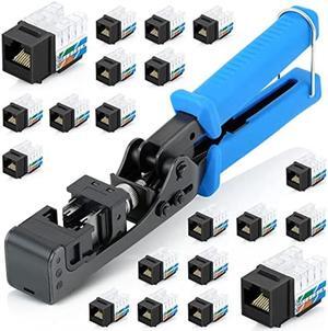 Everest Media Solutions Speed Termination Tool (easyJACK), with 20-Pack of Black Cat6 Keystone Jacks - Punch Down Ethernet Crimper for EMS RJ45 UTP Female Connectors