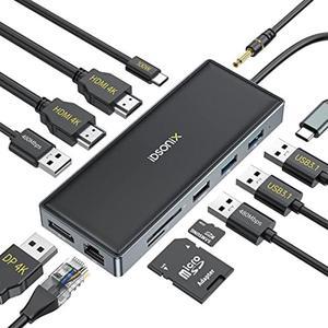 USB C Laptop Docking Station - 12 in 1 Docking Station Triple Display Multiport Adapter with 2 HDMI 4K, DP 4K@60HZ, 2 USB 3.1 10Gbps, PD 100W, TF/SD, RJ45, Audio, Compatible for Dell Hp Lenovo MacBook