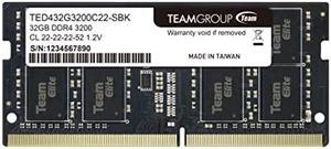 TEAMGROUP Elite DDR4 32GB Single 3200MHz PC4-25600 CL22 Unbuffered Non-ECC 1.2V SODIMM 260-Pin Laptop Notebook PC Computer Memory Module Ram Upgrade - TED432G3200C22-S01