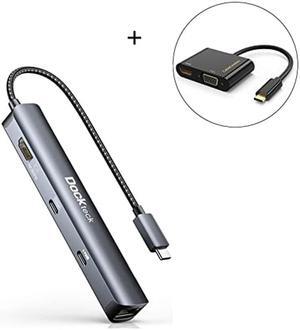 Dockteck 6-in-1 USB C Hub with 4K 60Hz HDMI, USB-C Data Port, 1Gbps Ethernet, 100W PD, 2 USB 3.0 Bundle with USB C to HDMI VGA Adapter, CableCreation USB Type C to Dual VGA HDMI Splitter Converter