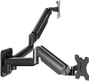 HUANUO Dual Monitor Wall Mount, Gas Spring Computer Monitor Wall Mount Holds up to 17.6lbs Each Arm,Wall Mount Monitor Arm-with VESA 75x75/200x200 for 17 to 32 Inch Flat/Curved LCD Screen
