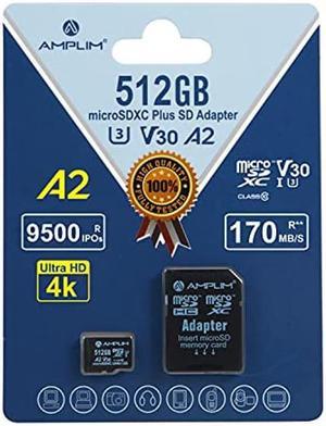 Amplim 512GB Micro SD Card | MicroSD Memory Plus Adapter | Extreme High Speed 170MB/S A2 MicroSDXC U3 Class 10 V30 UHS-I for Nintendo, GoPro Hero, Surface, Phone, Camera Cam, Tablet