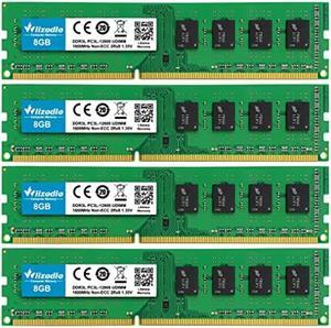Wlizedle 32GB Kit (4x8GB) DDR3 / DDR3L RAM 1600MHz CL11 DIMM Desktop Memory PC3-12800 / PC3L-12800 240-Pin 1.35V /1.5V 2Rx8 Dual Rank Channel Non-ECC Unbuffered PC Computer Sdram Sticks Module Upgrade