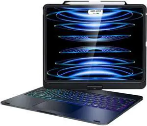 Keyboard Case for iPad Pro 12.9; 2022 Trackpad Case with Keyboard for iPad Pro 12.9 inch 6th Generation 5th 4th 3rd Gen 2021 2020 Smart Touch 360 Rotation Backlit Bluetooth Cover and Pencil Holder
