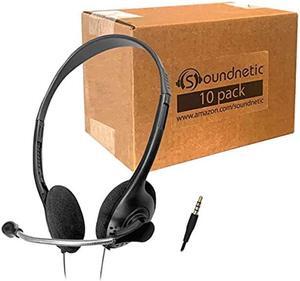 Soundnetic Disposable Stereo Classroom Headset with 3.5mm Plug and Boom Microphone 10 Pack, Black