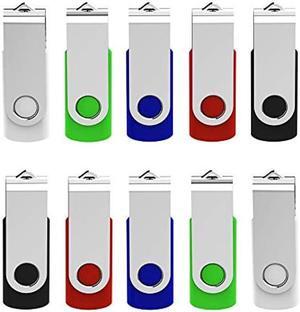 KEXIN USB 3.0 Flash Drive 64GB 10 Pack Thumb Drive 64G USB Drive USB Stick USB 3.0 Drive 64 GB with LED Indicator (5 Mixed Colors: Black Blue Green Red White)