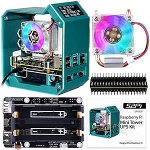 GeeekPi Raspberry Pi 4 Case, Mini Tower Case with ICE Tower Cooler, Raspberry Pi UPS Plus Hat, 0.96 inch OLED Display, GPIO 1 to 2 Expansion Board for Raspberry Pi 4 Model B