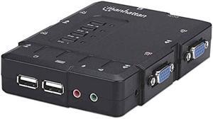 MANHATTAN 4 Port KVM Switch - Audio & Microphone Functionality with USB Support - for Managing Multimedia Systems on Computer & PC - 151269