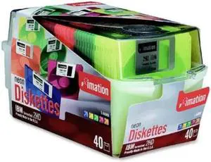 imation 3.5" Diskettes, Neon, 40PK, 2HD, 1.44MB