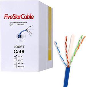 FiveStarCable Cat6 1000ft Twisted Pair 23AWG Solid UTP Network Ethernet Router Cable, 550Mhz, PVC RJ45 Wire Bulk Pull Box, Blue