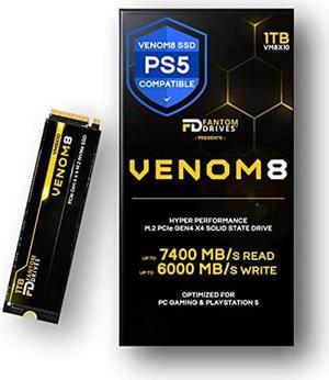 Fantom Drives VENOM8 1TB NVMe Gen 4 M.2 SSD for Playstation 5 (PS5), Gaming PC & Laptop, Graphics, Video Editing - 3D NAND TLC Internal Solid State Drive - Up to 7400MB/s (VM8X10)