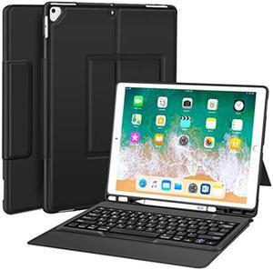 iPad Pro 12.9 Case with Keyboard Compatible for iPad Pro 12.9" 2015/2017, Ultra-Thin PU Leather Silicon Rugged Shock Keyboard Stand Case with Pencil Holder (Not Fit for 2018 New ipad)-Black