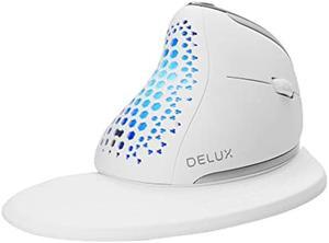 DeLUX Seeker Wireless Ergonomic Vertical Mouse with OLED Screen, BT and USB Receiver, Connect with Up to 4 Devices, Thumb Wheel, 4000DPI, Programmable Rechargeable Optical Mouse(M618SXD-White)