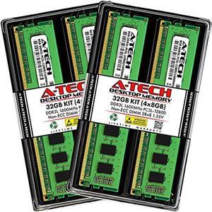 A-Tech 32GB (4x8GB) DDR3/DDR3L 1600MHz PC3L-12800 (PC3-12800) CL11 DIMM 2Rx8 1.35V 240-Pin Non-ECC UDIMM Desktop RAM Memory Modules