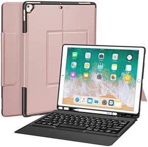 iPad Pro 12.9 Case with Keyboard Compatible for iPad Pro 12.9" 2015/2017, Ultra-Thin PU Leather Silicon Rugged Shock Keyboard Stand Case with Pencil Holder (Not Fit for 2018 New ipad)-Rose Gold