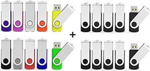 10 Pack Colorful 64GB USB 2.0 Flash Drives and 10 Pack Black 16GB USB 2.0 Flash Drives Bundle - 20 Pack by Aiibe