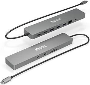 Plugable 11-in-1 USB-C Hub 100W USB-C Pass-Through, Laptop Docking Station Dual Monitor with 4K 60Hz HDMI, Compatible with Thunderbolt 4/3, USB-C Windows, Chromebooks, 1x USB-C, 3X USB, SD, Ethernet