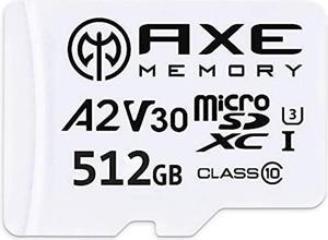 AXE MEMORY 512GB microSDXC Memory Card + SD Adapter with A2 App Performance, V30 UHS-I U3 4K