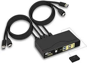 CKLau 4K@60Hz 2 Port KVM Switch HDMI Monitor Switch with Audio, All Input Cables and 2 pcs USB 3.0 Hub, Computer Switch for 2 Computers Sharing Keyboard Mouse Monitor Support HDMI 2.0, EDID