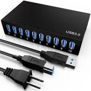 10 Ports USB Hub 3.0 Powered Aluminium - USB Hub Charger - Multiple Port - USB Splitter Hub with Power Adapter 12V/5A/60W - for Laptop, PC,Flash Drives, HDD,Hard Drive,Mouse,XPS,Xbox,Keyboard