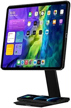 PITAKA iPad Magnetic Stand Adjustable iPad Stand for Desk [MagEZ Stand] iPad Holder Stand with 15W Smartphone Wireless Charging Base, Compatible with All Tablets & MagEZ Case 2 for iPad Pro/Air