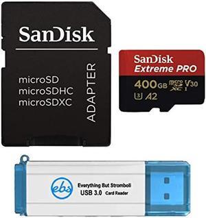 SanDisk 400GB Micro SDXC Extreme Pro Memory Card Works with GoPro Hero 7 Black, Silver, Hero7 White UHS-I A2 (SDSQXCZ-400G-GN6MA) Bundle with (1) Everything But Stromboli 3.0 Micro/SD Card Reader