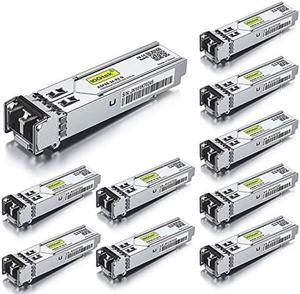 1.25G SFP 1000Base-SX, 850nm MMF, up to 550 Meters, Compatible with Cisco GLC-SX-MMD/GLC-SX-MM/SFP-GE-S, Meraki MA-SFP-1GB-SXU, biquiti UF-MM-1G, Fortinet, TP-Link TL-SM311LM, Pack of 10