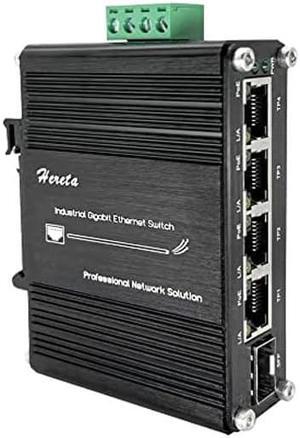 Hardened Industrial Gigabit PoE+ Switch Mini Compact PoE+ Ethernet Switch 4 Ports 120W PoE+ Injector 10/100/1000Base-T & 1 Port 100/1000Base-X Dual Rate SFP 12~48VDC Wide Range Power Input