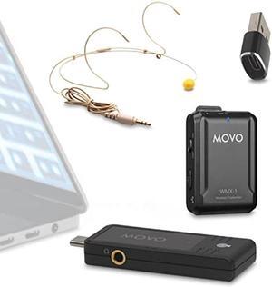 Movo WMX-1-UH USB-C Wireless Headset Microphone - USB Wireless Headset Microphone for Computers, Smartphones, and Tablets- Wireless USB & USB-C Receiver, Transmitter, and Omnidirectional Headset Mic