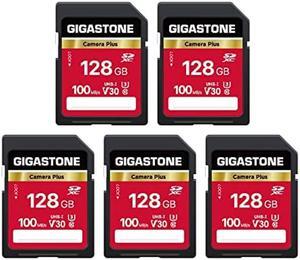 Gigastone 128GB 5-Pack SD Card, Camera Plus, V30 U3 SDXC Memory Card High Speed UHD Video Compatible with Canon Nikon Sony Panasonic Digital Camera, with 5 Mini case