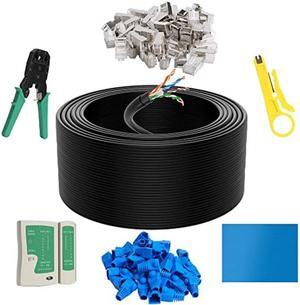 Cat6 Outdoor Ethernet 500 Feet with Tool Kit, Heavy Duty Network Internet Cord, Supports Cat 6 Cat5e Cat5 Standard, UTP, CCA, Waterproof, PVC & LLDPE UV Double Jackets, in Wall, Direct Burial, POE