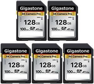 Gigastone 128GB 5-Pack SD Card V30 SDXC Memory Card High Speed 4K Ultra HD UHD Video Compatible with Canon Nikon Sony Pentax Kodak Olympus Panasonic Digital Camera, with 5 Mini Cases